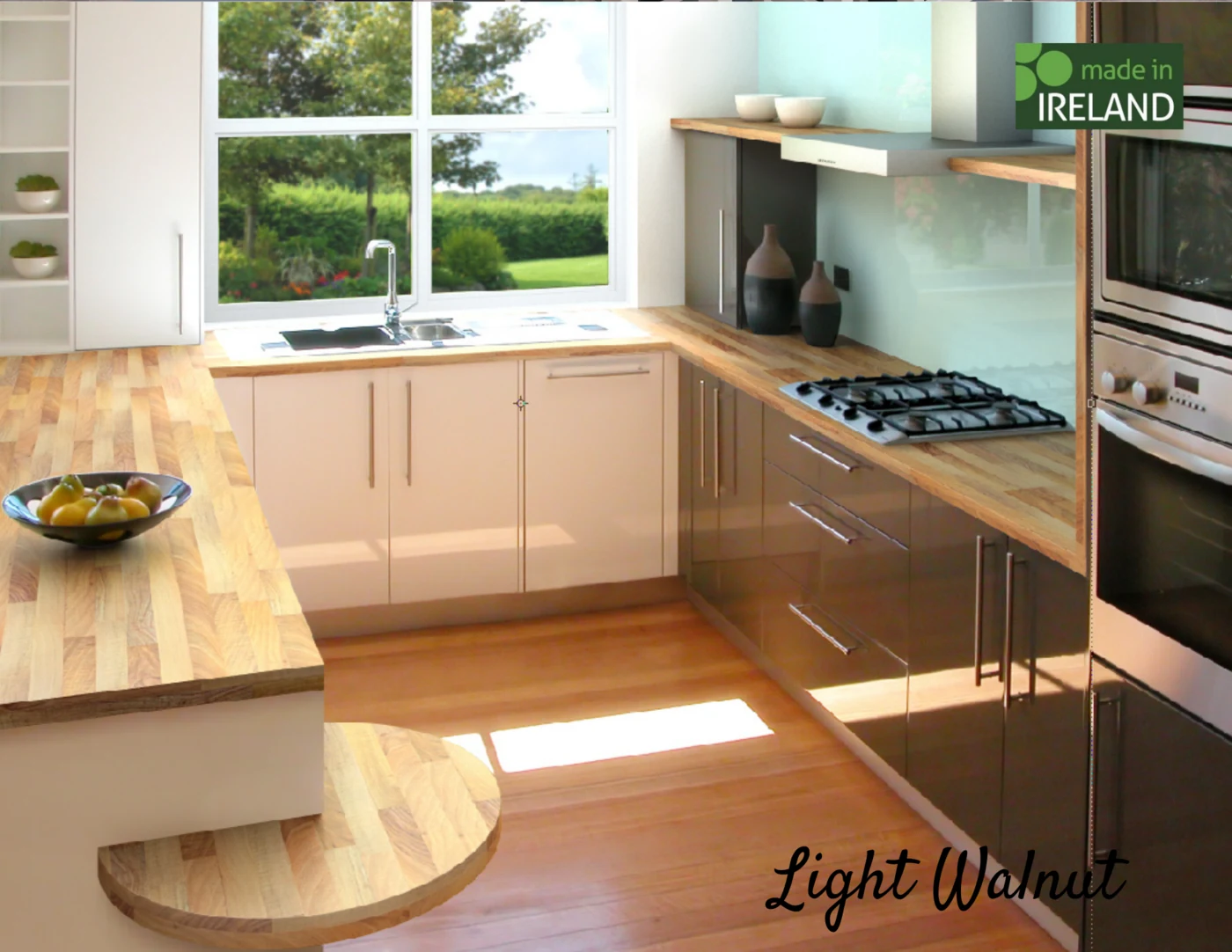 Wood collection laminate worktop with light walnut timber-effect finish showing natural grain pattern